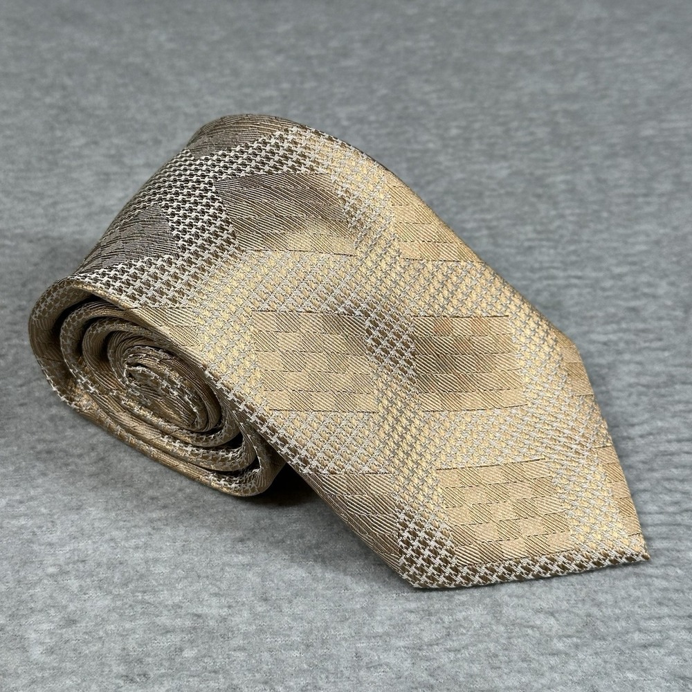Ben Sherman 100% Silk Gold Houndstooth Diamond Pattern Tie Handmade